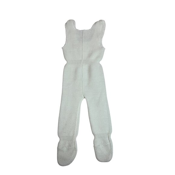 Handmade Baby Knitted White Romper w/ Footies Embroidered Floral Accents 0-3 M - Picture 2 of 4